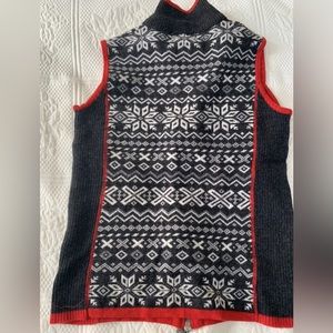 Vintage NEVE DESIGNS Womens Wool Black White Red Snowflake Zippered Vest Medium